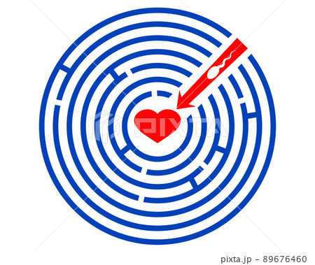 The male spermatozoons cell penetrates the center of the labyrinth. Abstract concept of conception and fertilization by sperm of an egg. Solution to the problem of conception. Isolated vector illustra 89676460