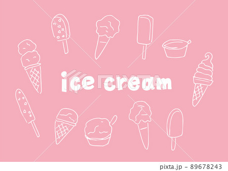 アイスクリームの手描きイラストセット 線白 のイラスト素材 6743