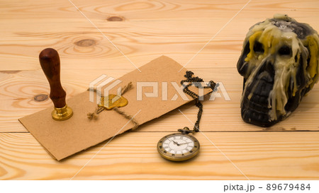 Notary's public pen and stamp on testament and last will. Notary public tools 89679484