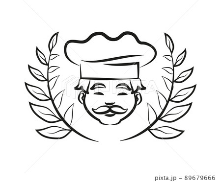 Chef Wearing Hat Laurel Branch Vector Illustration Chef Wearing Hat Laurel Branch Vector Illustration 89679666