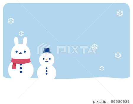 寒中見舞い 　雪だるま　兎 89680681