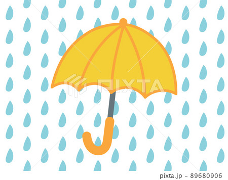 こどもの黄色い傘と大雨のイラスト素材① 横長 89680906