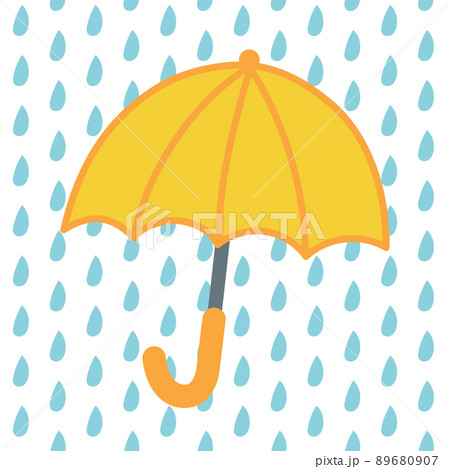 こどもの黄色い傘と大雨のイラスト素材② 正方形 こどもの黄色い傘と大雨のイラスト素材② 正方形 89680907