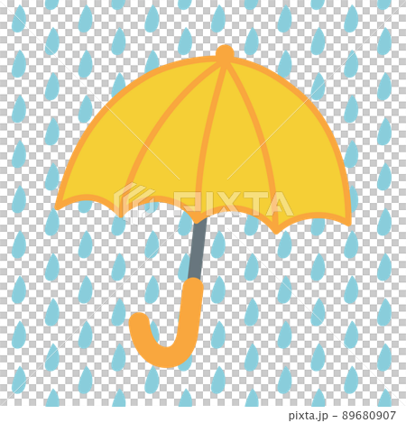 こどもの黄色い傘と大雨のイラスト素材② 正方形 こどもの黄色い傘と大雨のイラスト素材② 正方形 89680907