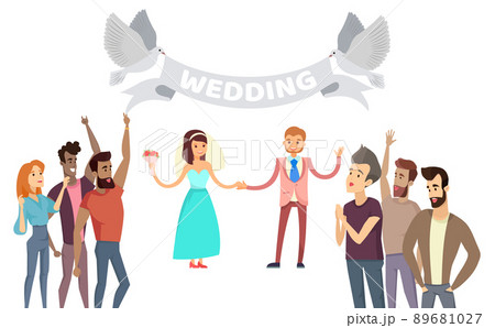 Wedding Process Lot of Friends on Festive Ceremony 89681027