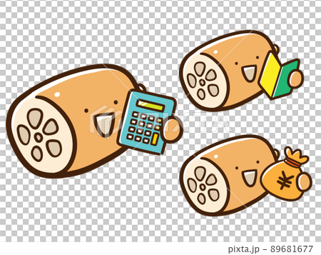 計算器、初學者標記、可愛的蓮藕手寫風格插圖集 89681677