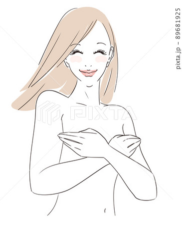 手でバストを包むロングヘアの女性 89681925