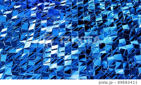 Abstract liquid background with wavy sparkling pattern on shiny glossy surface. Viscous blue fluid like surface of foil or brilliant glass. Beautiful creative festive backdrop. Simple bright BG 89683411