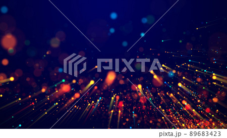 Magic multicolored sparkles of light with rays form flickering abstract simple structures like fiber optic or laser show with amazing bokeh for fantastic background. 3d render 89683423