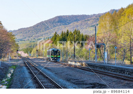 山桜咲く宗谷本線「塩狩峠」駅 89684114