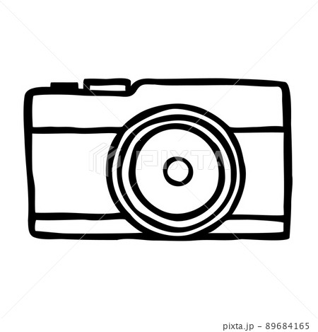 Doodle photo camera icon hand drawn with thin black line 89684165