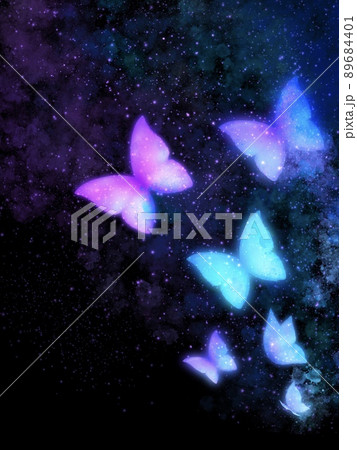 暗闇に舞う幻想的な蝶 水彩背景素材のイラスト素材
