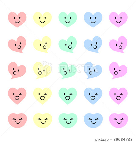 パステルカラーのハート(表情付き)のイラスト素材 [89684738] - PIXTA