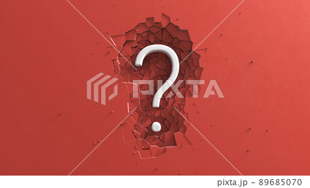 Large White Question mark minimalist animation with impact effect on Red background 3d render. 89685070