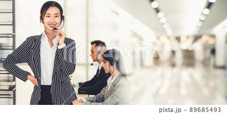 Business people wearing headset working in office broaden view 89685493