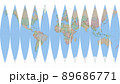 舟型多円錐図法による地球儀展開図12分割 89686771