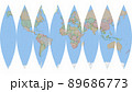 舟型多円錐図法による地球儀展開図8分割 89686773