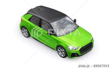 Compact urban premium car in a green hatchback on a white isolated background. 3d illustration 89687043