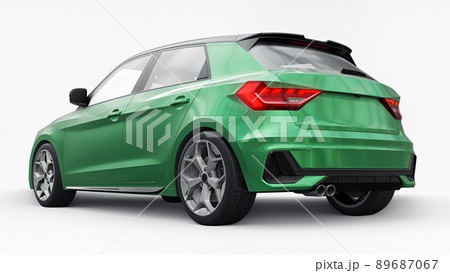Compact urban premium car in a dark green hatchback on a white isolated background. 3d illustration 89687067