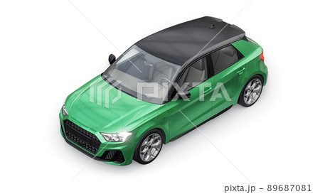 Compact urban premium car in a dark green hatchback on a white isolated background. 3d illustration 89687081
