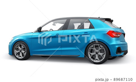 Compact urban premium car in a blue hatchback on a white isolated background. 3d illustration 89687110
