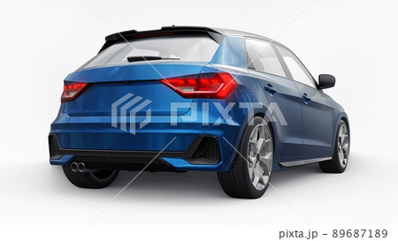 Compact urban premium car in a dark blue hatchback on a white isolated background. 3d illustration 89687189