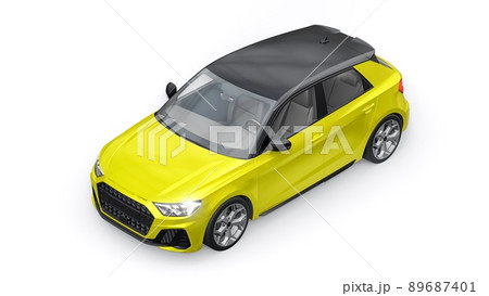 Compact urban premium car in a yellow hatchback on a white isolated background. 3d illustration 89687401