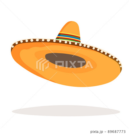 Mexican ethnic sombrero hat isolated element. Vector drawing illustration for icon, game, packaging, banner. Wild west, Mexico concept. Traditional Mexican wide brimmed hat 89687773