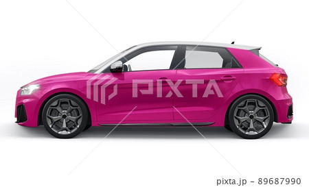 Compact urban premium car in a pink hatchback on a white isolated background. 3d illustration Compact urban premium car in a pink hatchback on a white isolated background. 3d illustration 89687990