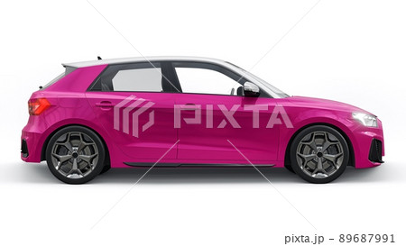 Compact urban premium car in a pink hatchback on a white isolated background. 3d illustration Compact urban premium car in a pink hatchback on a white isolated background. 3d illustration 89687991