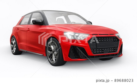 Compact urban premium car in a red hatchback on a white isolated background. 3d illustration 89688023