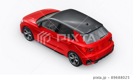 Compact urban premium car in a red hatchback on a white isolated background. 3d illustration 89688025