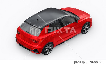 Compact urban premium car in a red hatchback on a white isolated background. 3d illustration 89688026