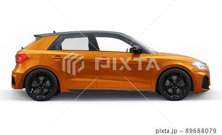 Compact urban premium car in a dark orange hatchback on a white isolated background. 3d illustration 89688079