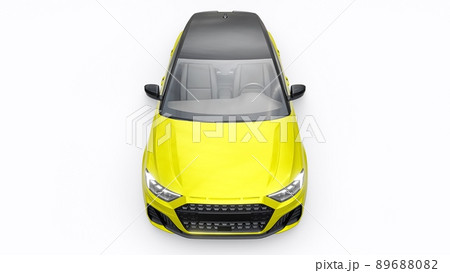 Compact urban premium car in a yellow hatchback on a white isolated background. 3d illustration Compact urban premium car in a yellow hatchback on a white isolated background. 3d illustration 89688082