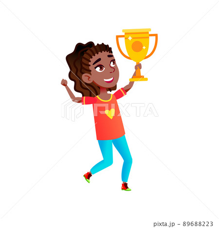Teenager Girl Winner Holding Cup Award Vector 89688223
