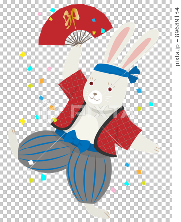 扇子を持って踊るうさぎ、卯年のイラスト 扇子を持って踊るうさぎ、卯年のイラスト 89689134