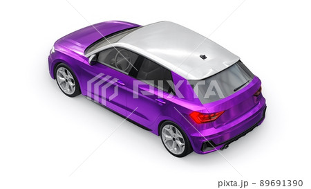 Compact urban premium car in a purple hatchback on a white isolated background. 3d illustration 89691390
