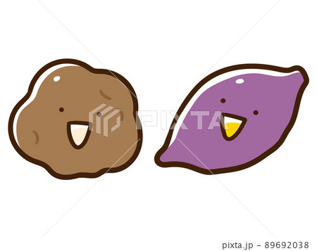 じゃがいもとサツマイモのかわいい手書き風キャラクターイラストセット じゃがいもとサツマイモのかわいい手書き風キャラクターイラストセット 89692038