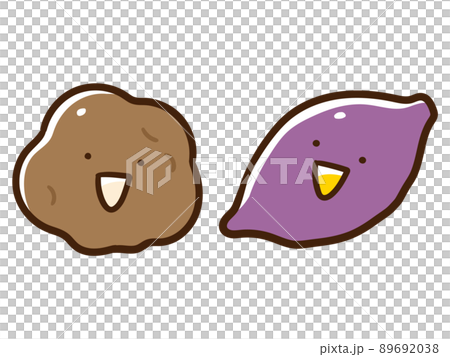 じゃがいもとサツマイモのかわいい手書き風キャラクターイラストセット じゃがいもとサツマイモのかわいい手書き風キャラクターイラストセット 89692038