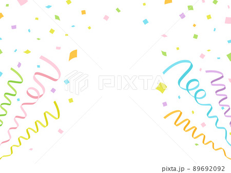 リボンと紙吹雪のクラッカーフレーム素材/ベクター/パステルカラー/イースター/ベビー リボンと紙吹雪のクラッカーフレーム素材/ベクター/パステルカラー/イースター/ベビー 89692092