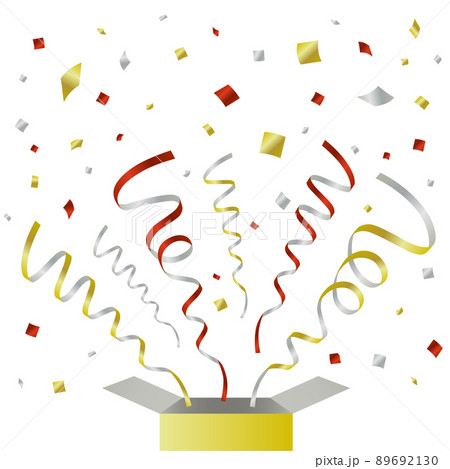 びっくり箱のイラスト素材/ベクター/リボン/紙吹雪/赤金銀 びっくり箱のイラスト素材/ベクター/リボン/紙吹雪/赤金銀 89692130