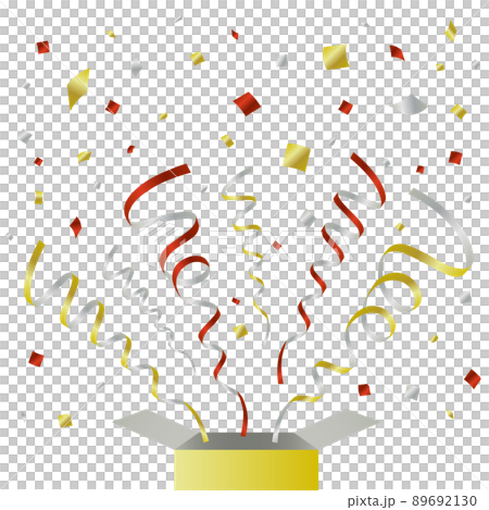 びっくり箱のイラスト素材/ベクター/リボン/紙吹雪/赤金銀 びっくり箱のイラスト素材/ベクター/リボン/紙吹雪/赤金銀 89692130