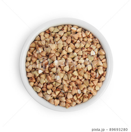 Green buckwheat in bowl isolated on white, top view Green buckwheat in bowl isolated on white, top view 89693280