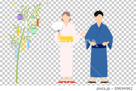 Men and women in yukata looking at the Tanabata Festival and Tanabata decorations Men and women in yukata looking at the Tanabata Festival and Tanabata decorations 89694962