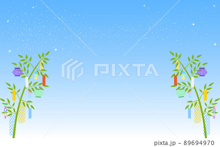 七夕祭り、天の川と短冊で飾られた笹の葉の背景 89694970