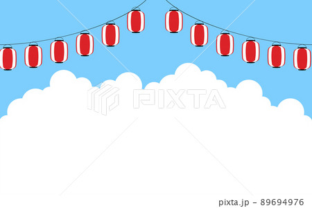 夏祭り、青空と入道雲と提灯飾りの背景素材 89694976