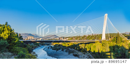 Millennium bridge over Moraca river in Podgorica, Montenegro Millennium bridge over Moraca river in Podgorica, Montenegro 89695147