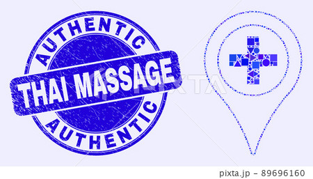 Blue Grunge Authentic Thai Massage Stamp Seal and Medical Map Marker Mosaic 89696160