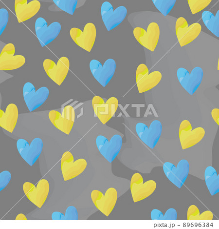blue and yellow hearts in watercolor style. Vector graphics for background, paper or fabric 89696384